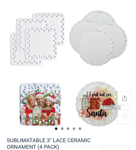 3" lace ceramic ornament 4 pqck