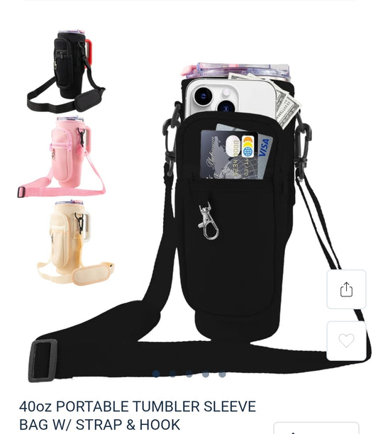 40 oz tumbler sleeve with bag and strap